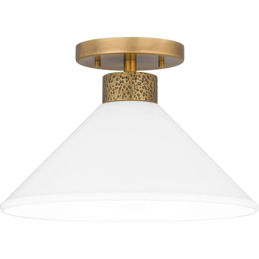 Quoizel Ira 1 Light Semi-Flush Mount, Weathered Brass/Opal - QSF5614WS