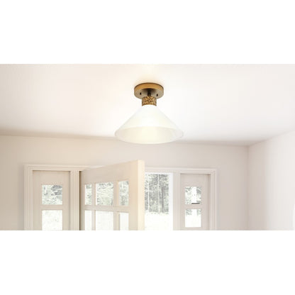 Quoizel Ira 1 Light Semi-Flush Mount, Weathered Brass/Opal