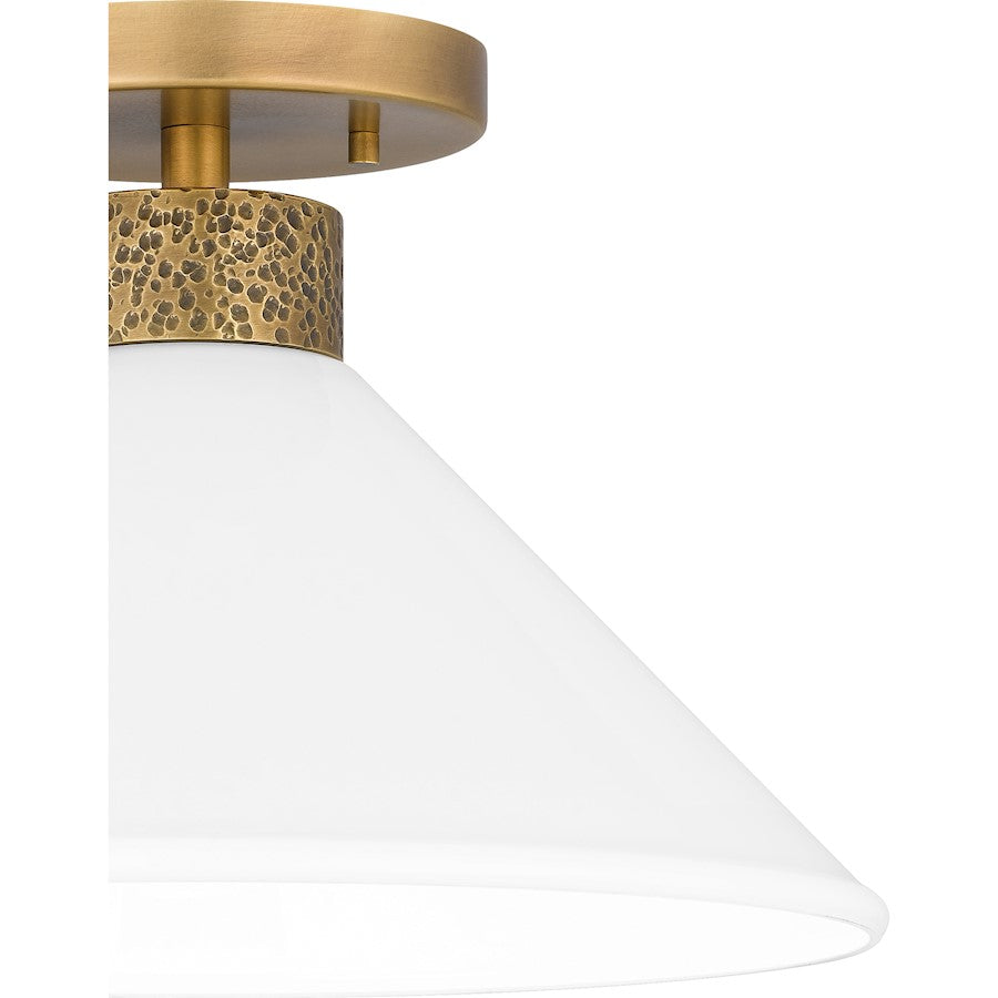 Quoizel Ira 1 Light Semi-Flush Mount, Weathered Brass/Opal