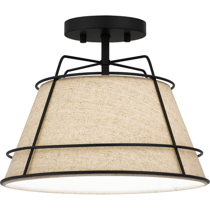 Quoizel Burbidge 1 Light Semi-Flush Mount, Matte Black/Cream Linen - QSF5629MBK