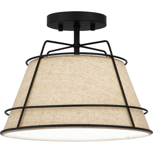 Quoizel Burbidge 1 Light Semi-Flush Mount, Matte Black/Cream Linen - QSF5629MBK