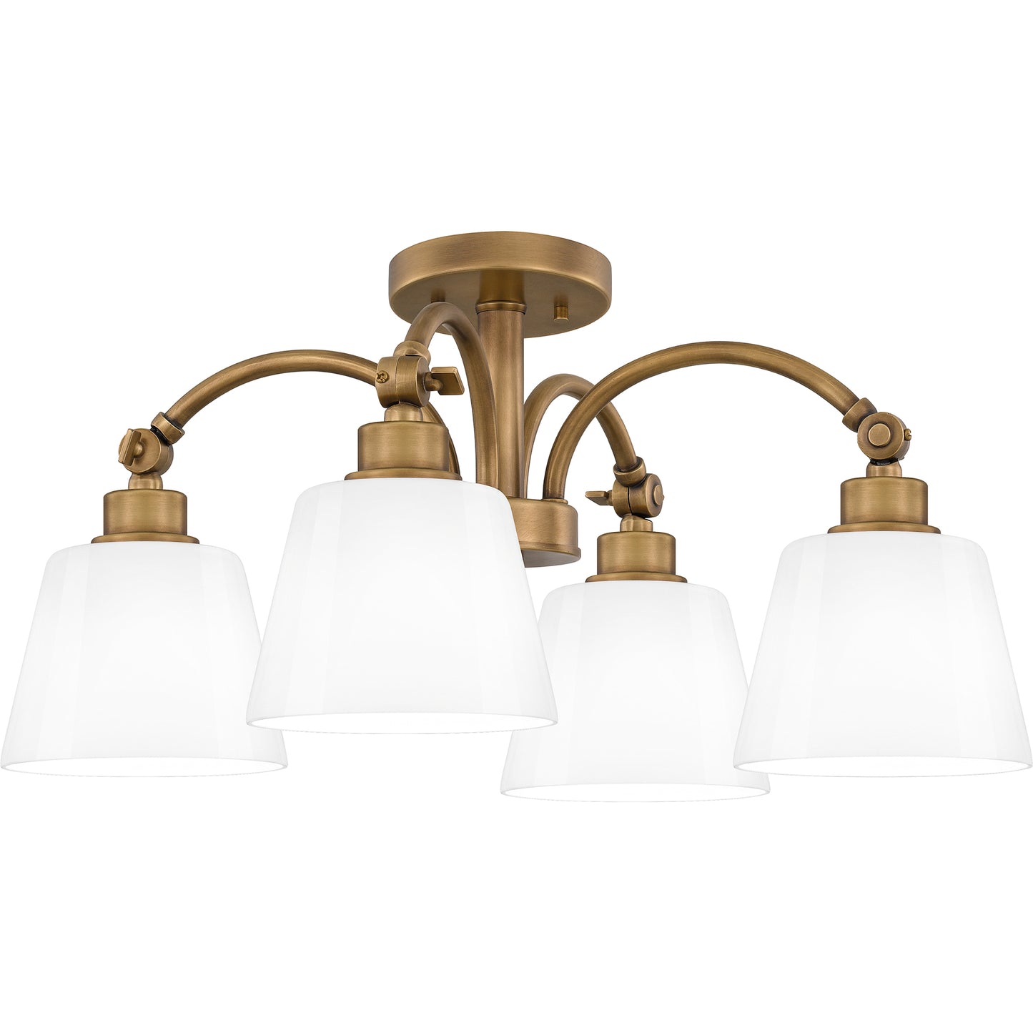 Quoizel Iota 4 Light Semi-Flush Mount, Weathered Brass/Opal Glass - QSF6157WS