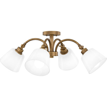 Quoizel Iota 4 Light Semi-Flush Mount, Weathered Brass/Opal Glass