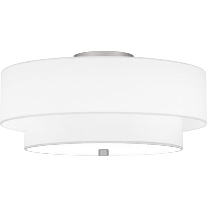 Quoizel Prewett 2 Light Semi-Flush Mount, Nickel/White Fabric - QSF6177BN