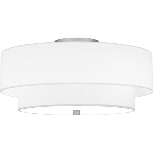 Quoizel Prewett 2 Light Semi-Flush Mount, Nickel/White Fabric - QSF6177BN