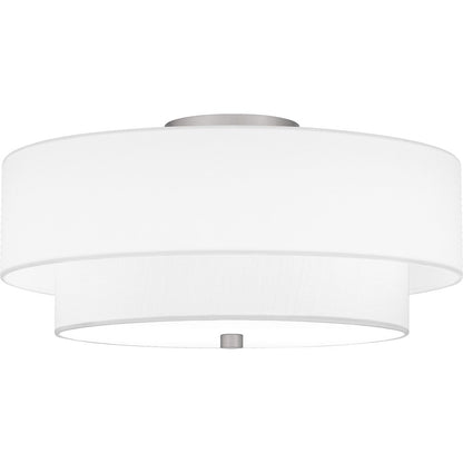 Quoizel Prewett 2 Light Semi-Flush Mount, Nickel/White Fabric