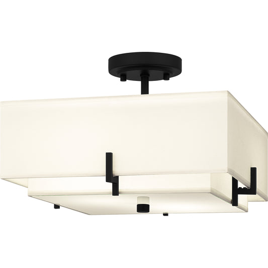 Quoizel Renzo 2 Light Semi-Flush Mount, Matte Black/Beige Fabric - QSF6178MBK