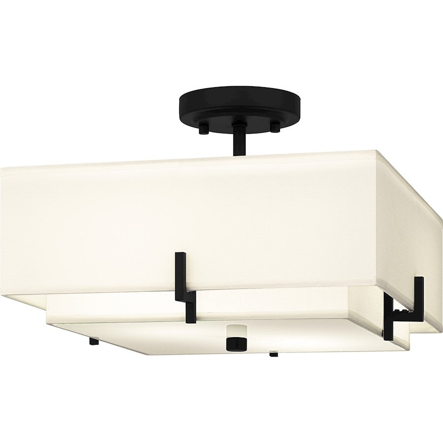 Quoizel Renzo 2 Light Semi-Flush Mount, Matte Black/Beige Fabric