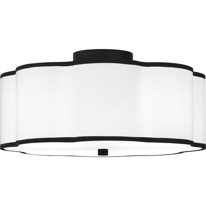 Quoizel Mabry 4 Light Semi-Flush Mount, Matte Black/White Fabric - QSF6179MBK