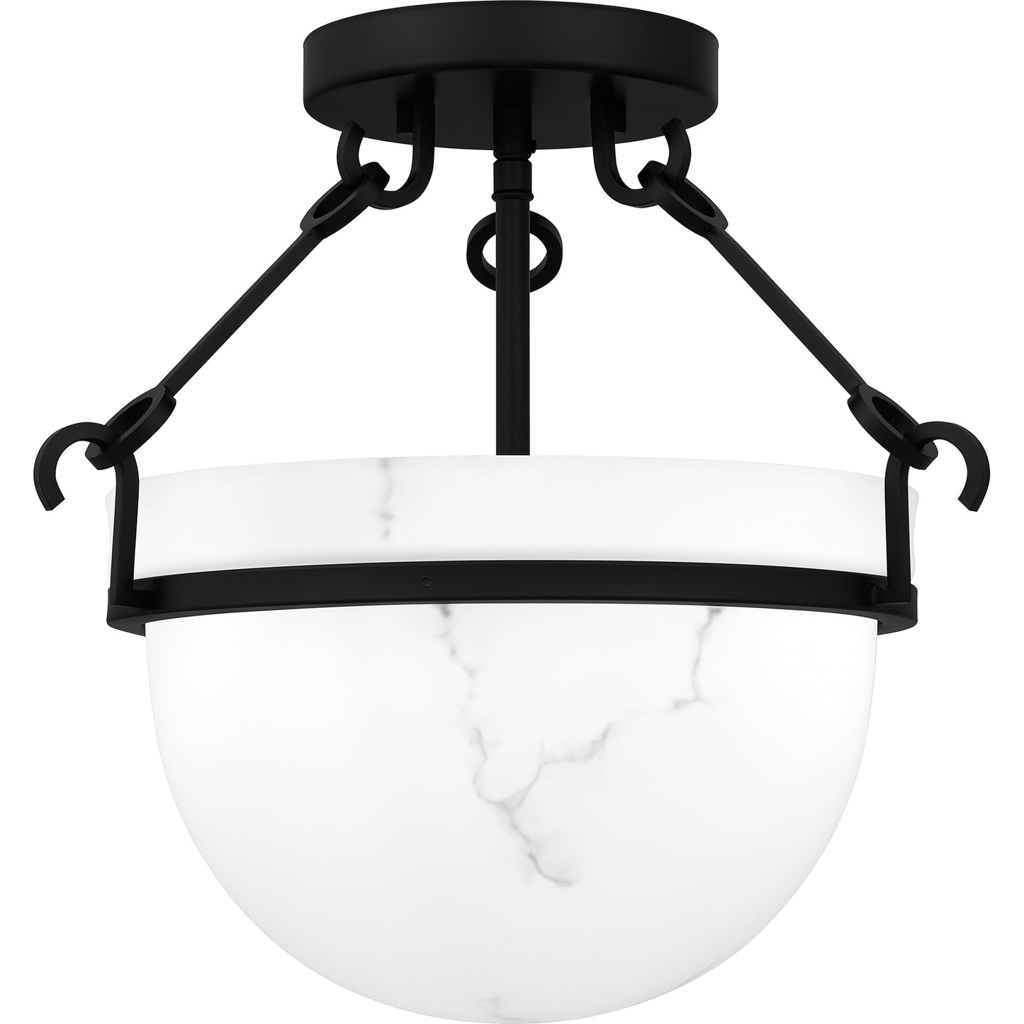 Quoizel Danyon 3 Light Semi-Flush Mount, Matte Black/Alabaster - QSF6185MBK