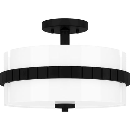 Quoizel Baud 2 Light Semi-Flush Mount, Black/Clear Painted White