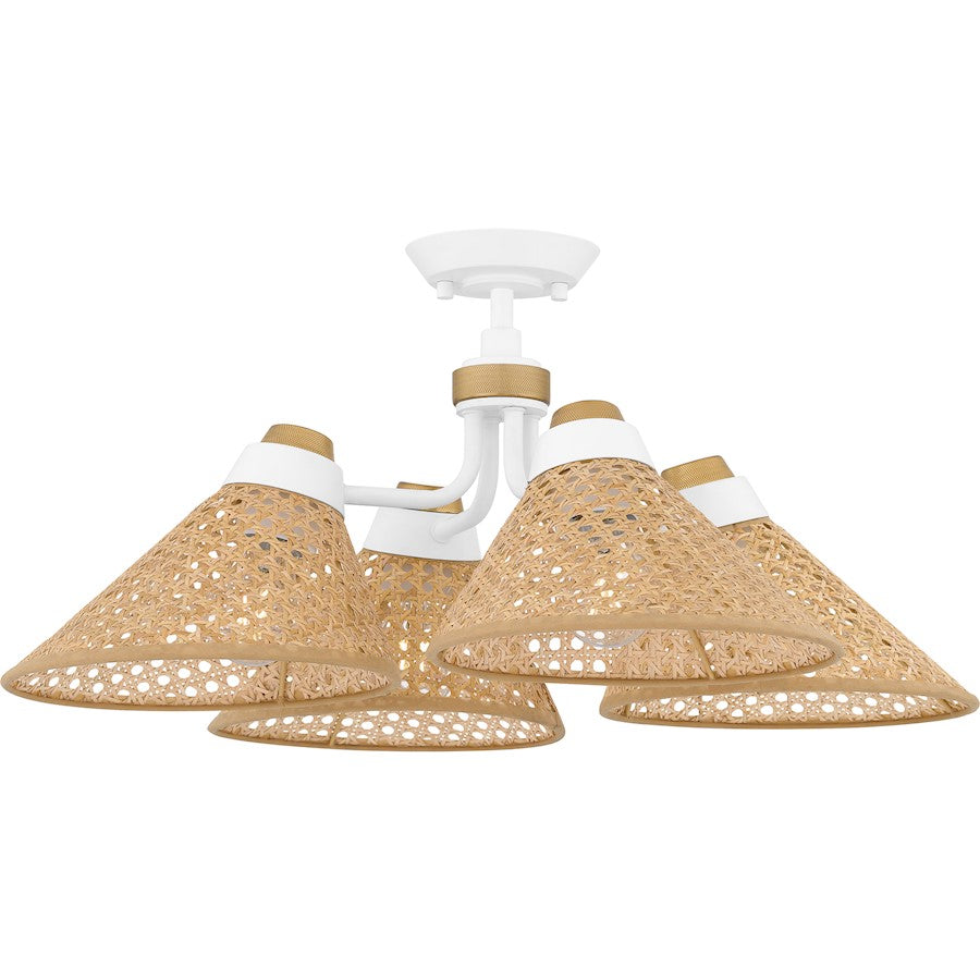 Quoizel 4 Light Semi-Flush Mount, Matte White/Rattan Caning - QSF6218W