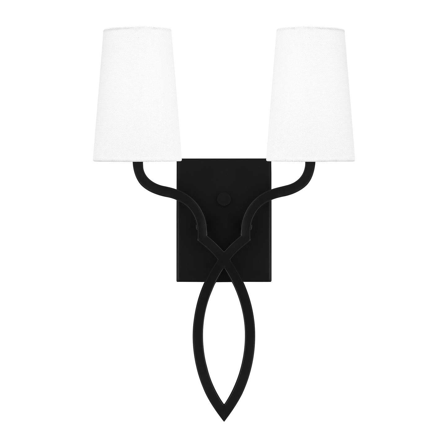 Quoizel O'Hare 2 Light Wall Sconce, Matte Black/White Linen - QW16130MBK