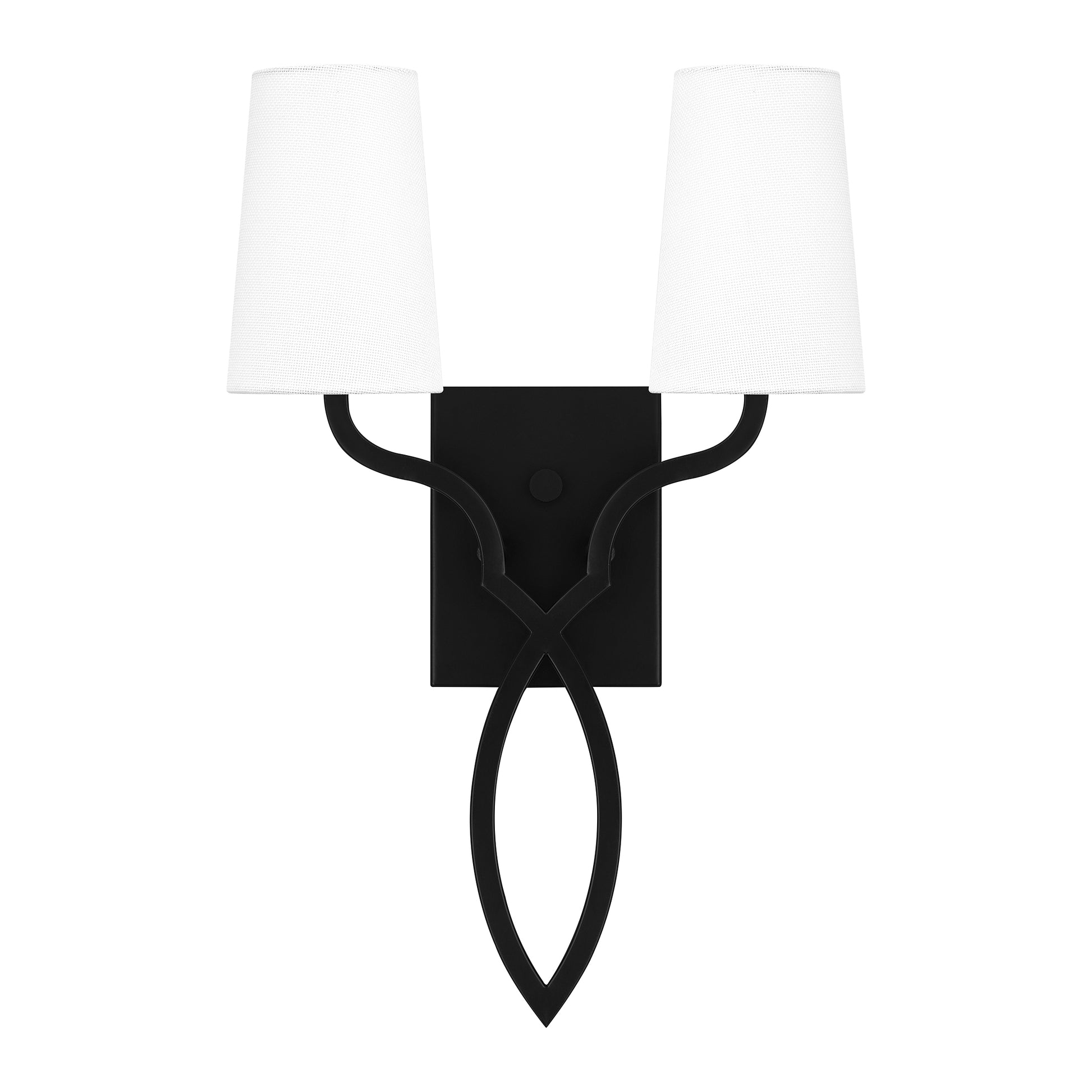 Quoizel O'Hare 2 Light Wall Sconce, Matte Black/White Linen - QW16130MBK