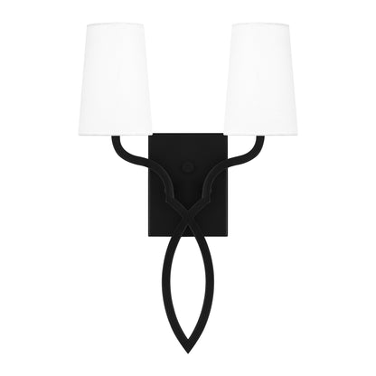 Quoizel O'Hare 2 Light Wall Sconce, Matte Black/White Linen - QW16130MBK