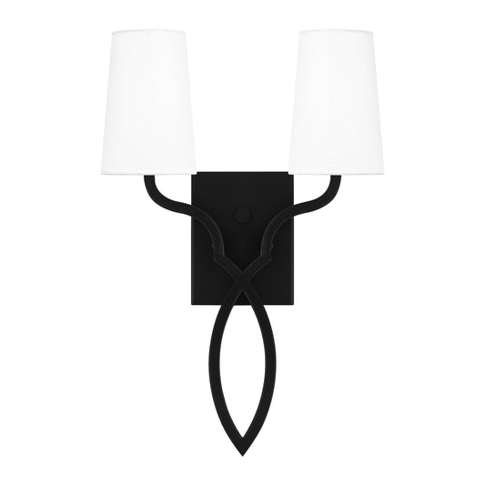 Quoizel O'Hare 2 Light Wall Sconce, Matte Black/White Linen - QW16130MBK