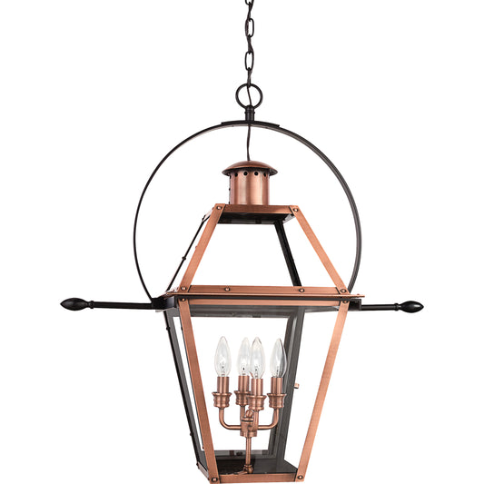 Quoizel 4 Light Rue De Royal Outdoor Pendant, Aged Copper