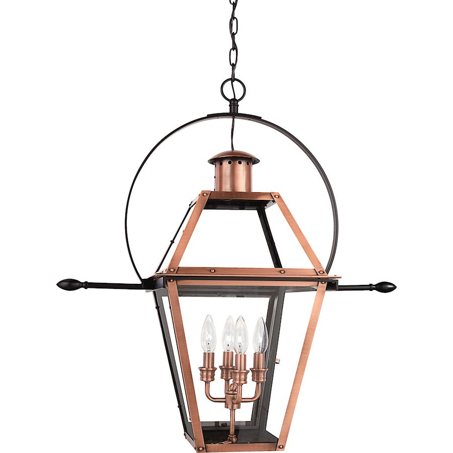 Quoizel Rue De Royal 4 Light Pendant, Aged Copper/Clear - RO2814AC