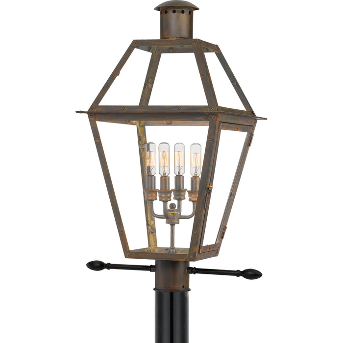 Quoizel Rue De Royal 4 Light Outdoor Post Lantern, Industrial Bronze