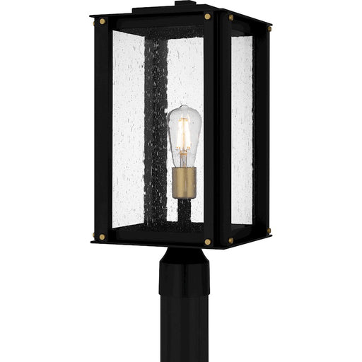 Quoizel Robbins 1 Light Outdoor Lantern, Matte Black/Clear Seedy - ROB9009MBK