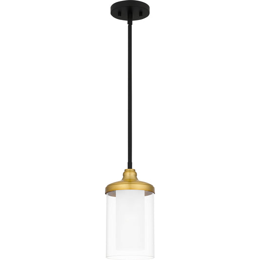 Quoizel Rowland 1 Light Mini Pendant, Matte Black/Clear/Sandblasted - ROW1506MBK