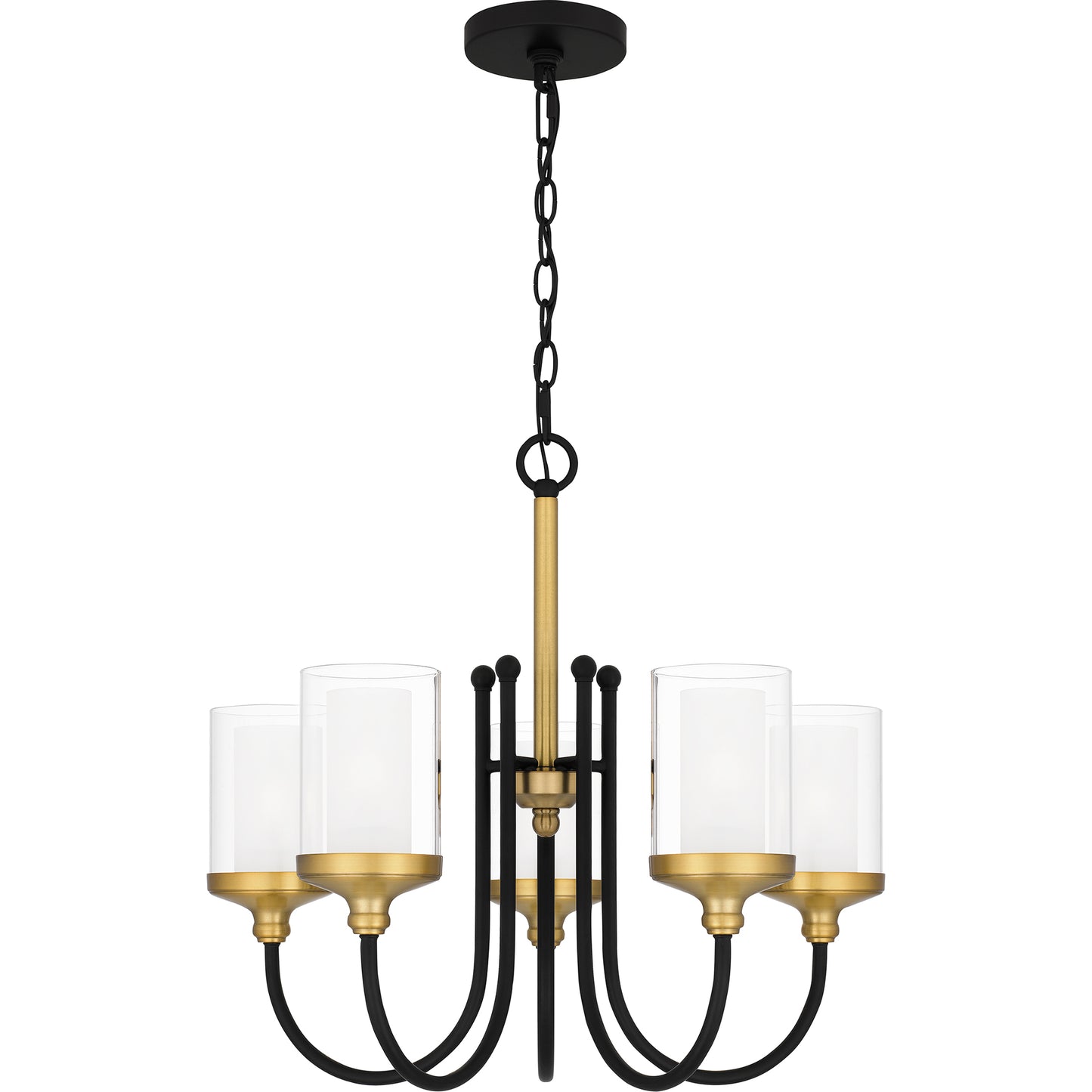 Quoizel Rowland 5 Light Chandelier, Matte Black/Clear/Sandblasted - ROW5022MBK