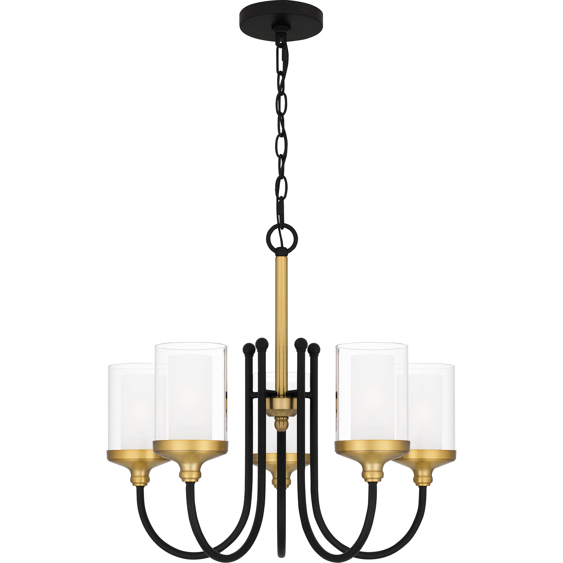 Quoizel Rowland 5 Light Chandelier, Matte Black/Clear/Sandblasted - ROW5022MBK