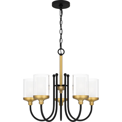 Quoizel Rowland 5 Light Chandelier, Matte Black/Clear/Sandblasted - ROW5022MBK