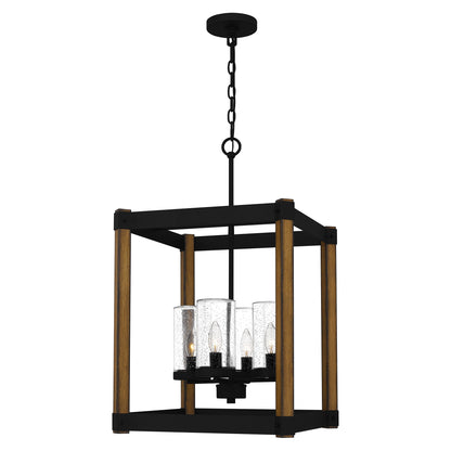 Quoizel Rylan 4 Light Pendant, Matte Black/Clear Seeded - RYN2817MBK