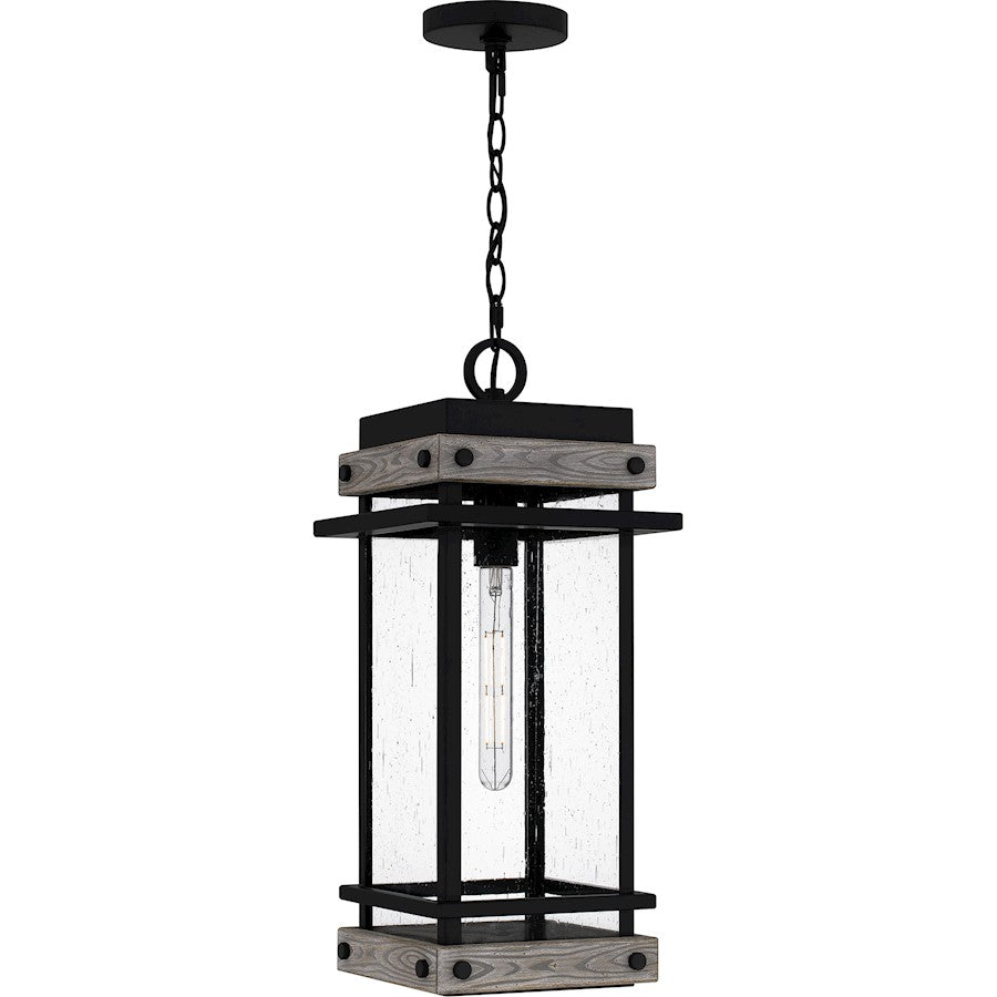 Quoizel Strader 1 Light Mini Pendant, Matte Black/Clear Seedy - SAD1509MBK