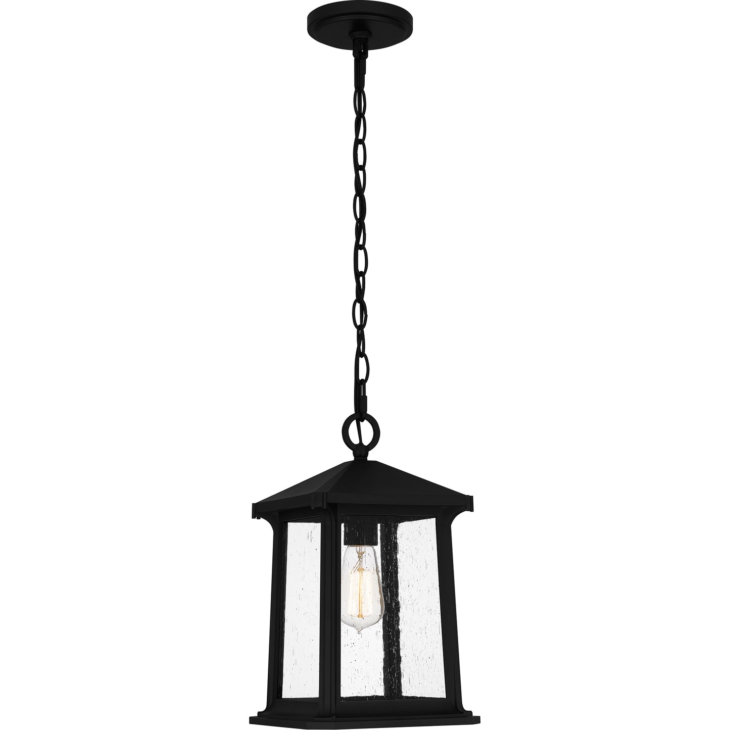 Quoizel Satterfield 1 Light 15" Outdoor Lantern, Black/Clear Seedy - SAT1909MBK