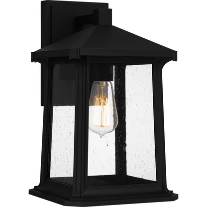 Quoizel Satterfield 1 Light 11" Outdoor Lantern, Black/Clear Seedy - SAT8406MBK