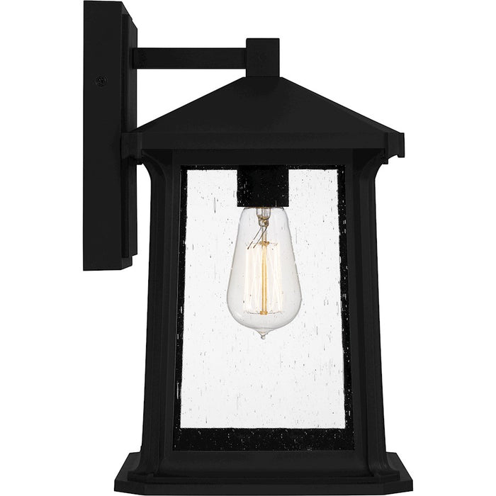 Quoizel Satterfield 1 Light Outdoor Lantern, Black/Clear Seedy