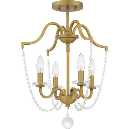 Quoizel Sunday 4 Light Semi-Flush Mount, Aged Brass