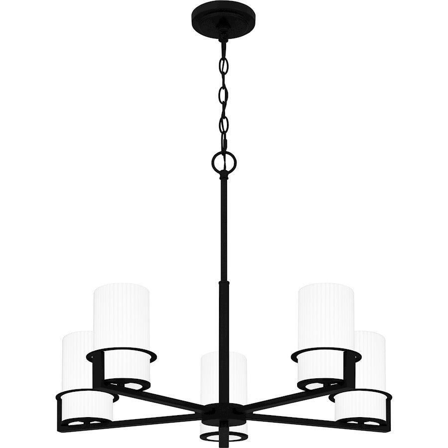 Quoizel Seymour 5 Light Chandelier, Matte Black/Opal Etched Ribbed - SEY5026MBK