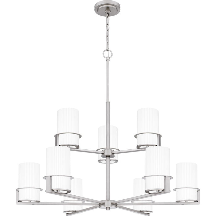 Quoizel Seymour 9 Light Chandelier, Brushed Nickel/Opal Ribbed - SEY5032BN