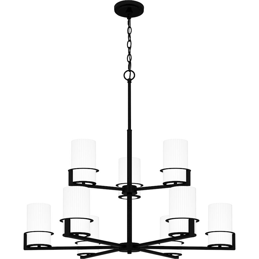 Quoizel Seymour 9 Light Chandelier, Matte Black/Opal Etched Ribbed - SEY5032MBK