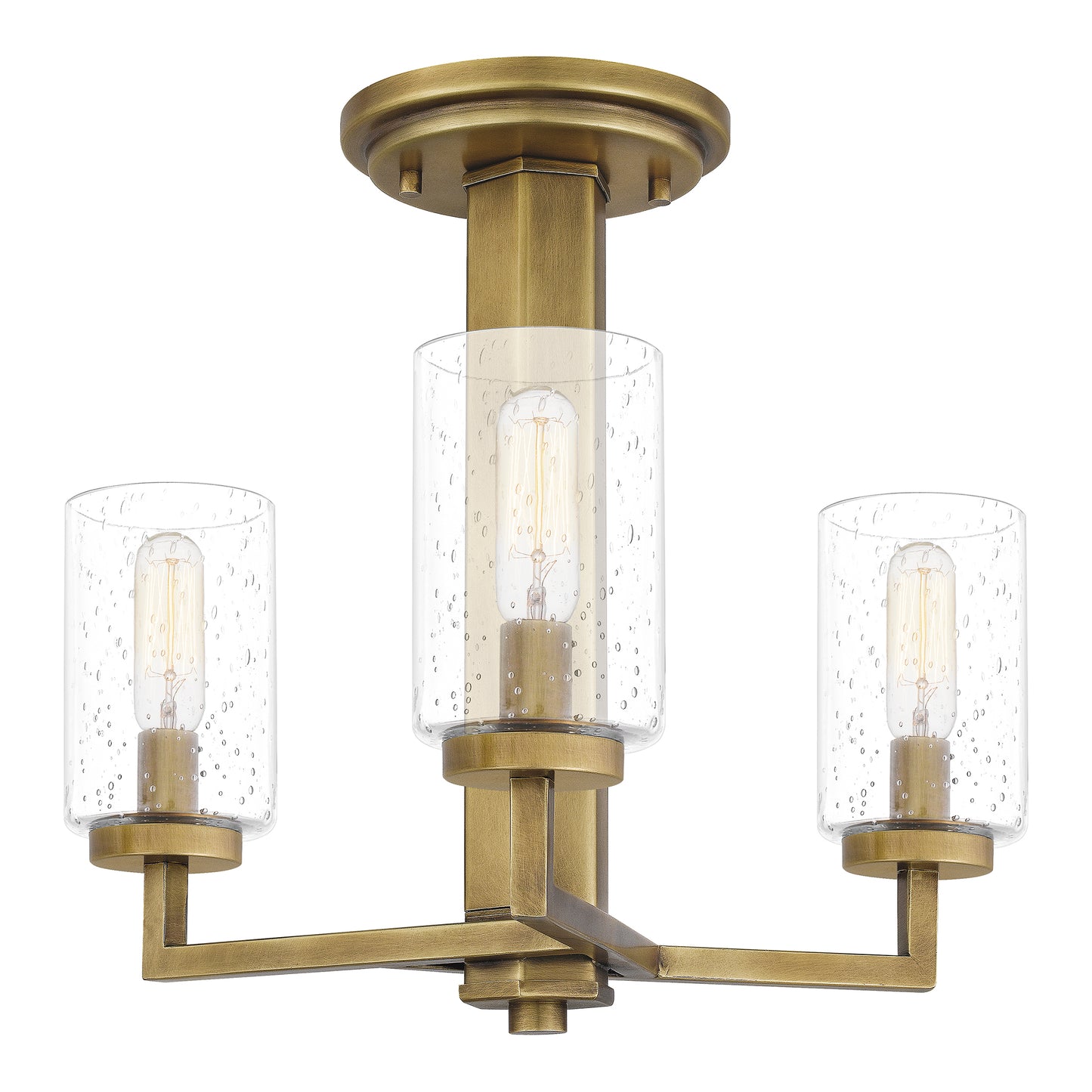 Quoizel Sunburst 3 Light Semi-Flush Mount, Weathered Brass/Seeded - SUN1715WS