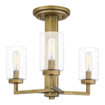 Quoizel Sunburst 3 Light Semi-Flush Mount, Weathered Brass/Seeded