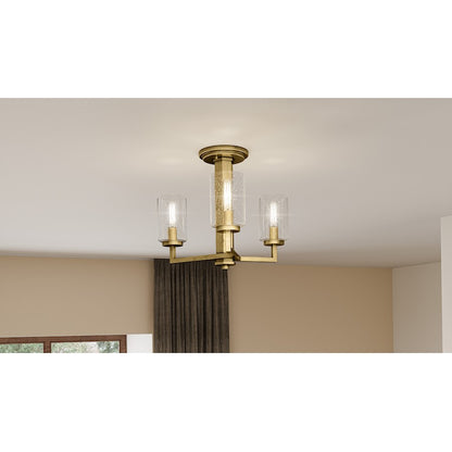 Quoizel Sunburst 3 Light Semi-Flush Mount, Weathered Brass/Seeded