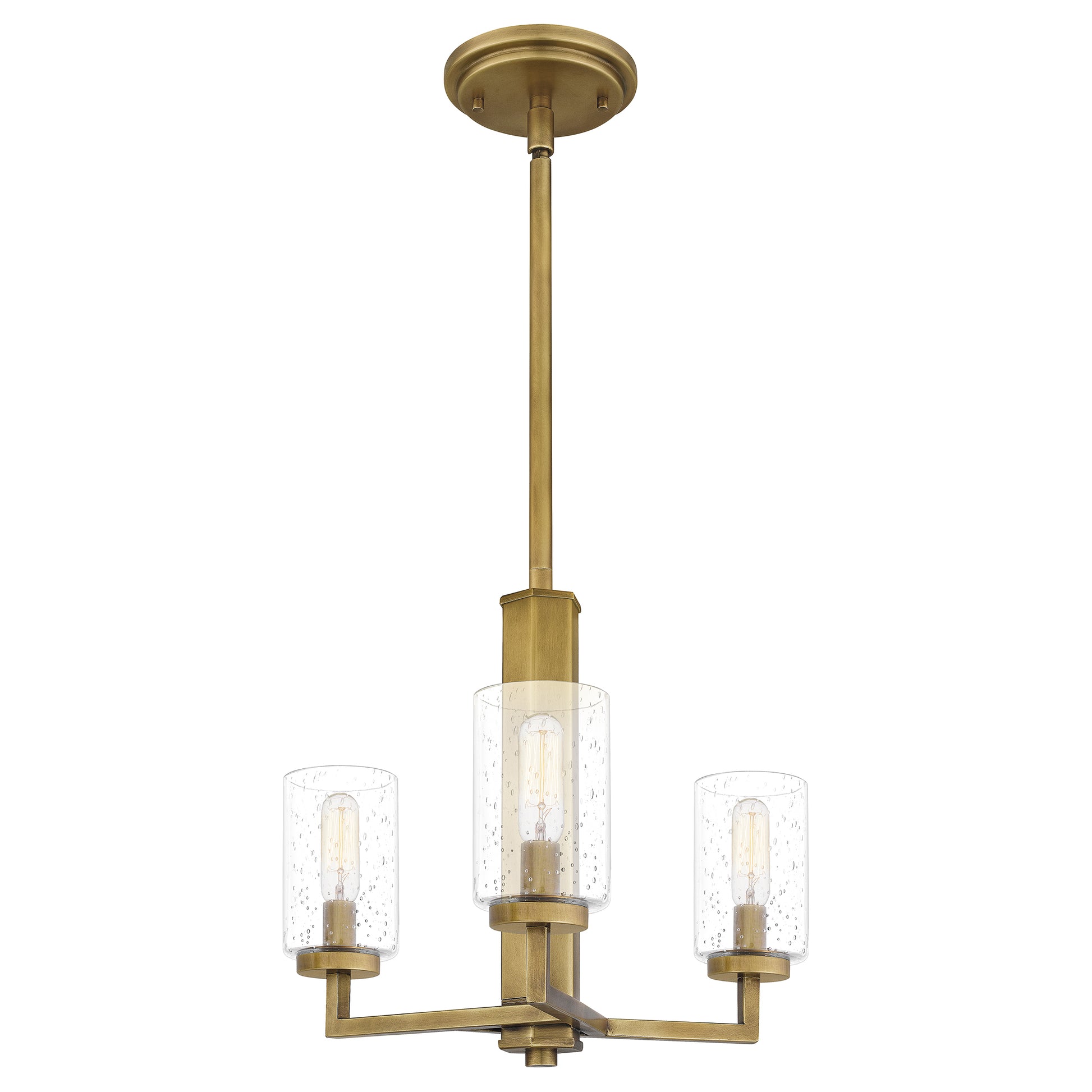 Quoizel Sunburst 3 Light Pendant, Weathered Brass/Clear Seeded - SUN2815WS