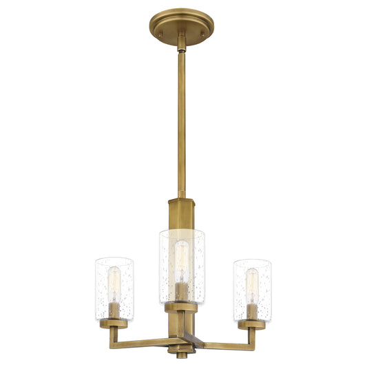 Quoizel Sunburst 3 Light Pendant, Weathered Brass/Clear Seeded - SUN2815WS