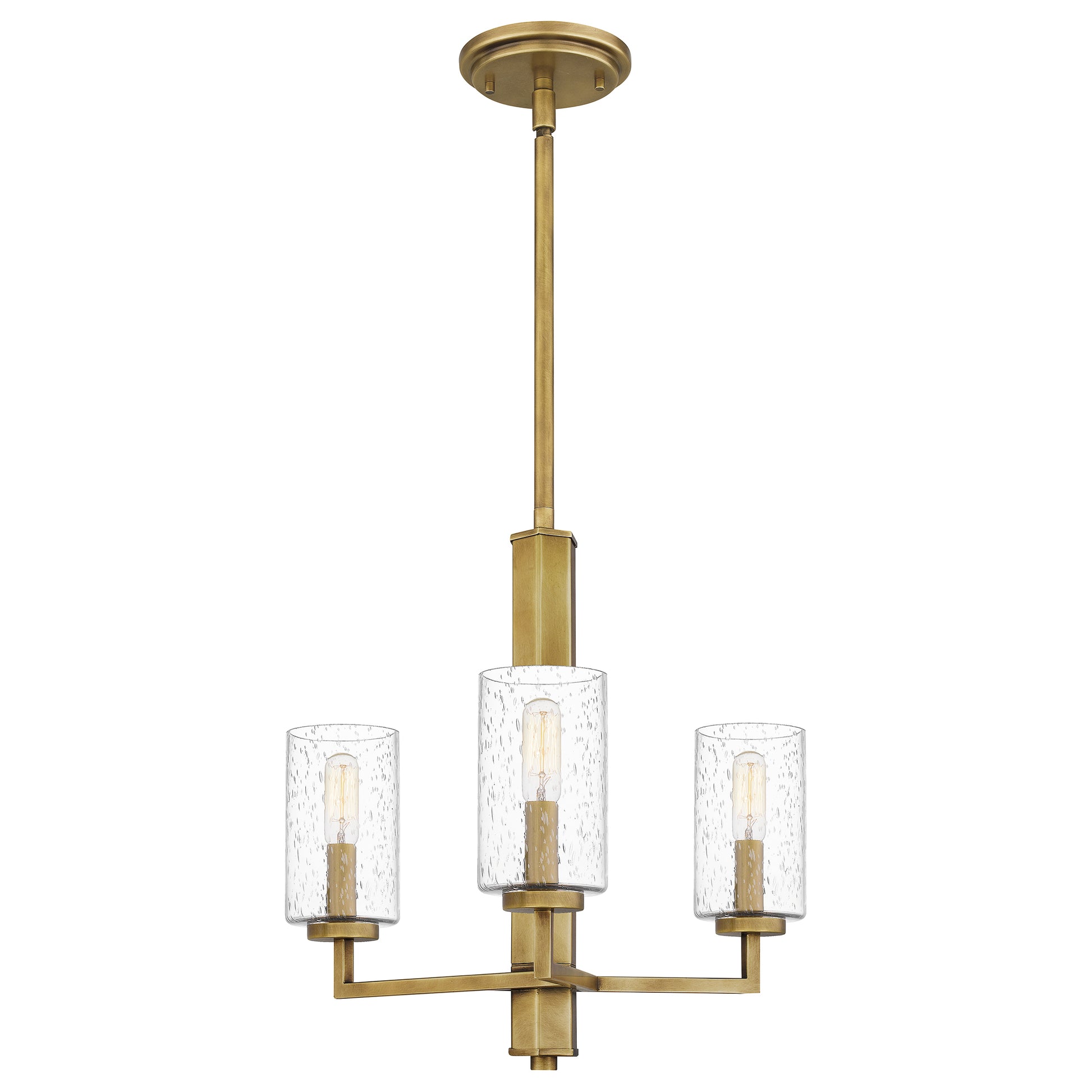 Quoizel Sunburst 3 Light Chandelier, Weathered Brass/Clear Seeded - SUN5018WS