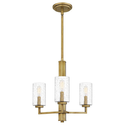 Quoizel Sunburst 3 Light Chandelier, Weathered Brass/Clear Seeded