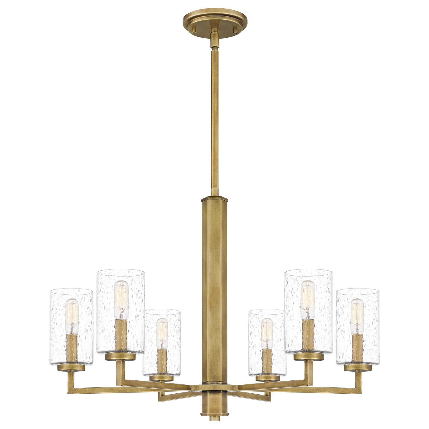 Quoizel Sunburst 6 Light Chandelier, Weathered Brass/Clear Seeded - SUN5026WS