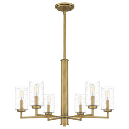 Quoizel Sunburst 6 Light Chandelier, Weathered Brass/Clear Seeded - SUN5026WS