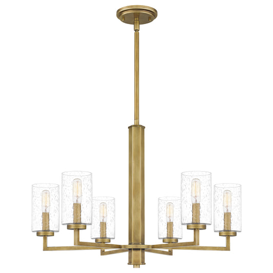 Quoizel Sunburst 6 Light Chandelier, Weathered Brass/Clear Seeded - SUN5026WS