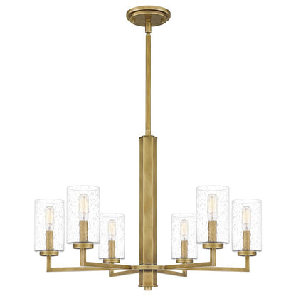 Quoizel Sunburst 6 Light Chandelier, Weathered Brass/Clear Seeded