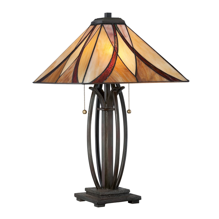 Quoizel 2 Light Asheville Tiffany Table Lamp, Valiant Bronze