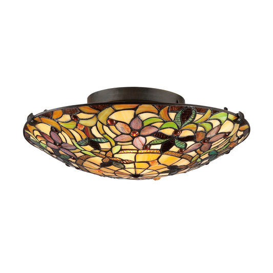 Quoizel 2 Light Tiffany Flush Mount, Bronze